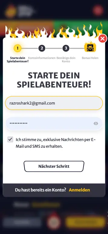 Konto registrieren und verifizieren im deutschen Online-Casino